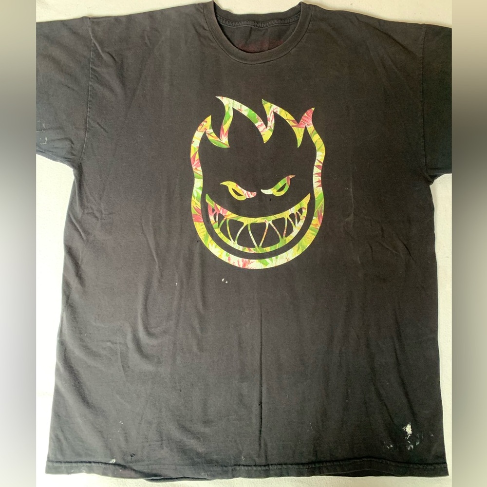 Spitfire Black Tee with Multicolor Flame Logo